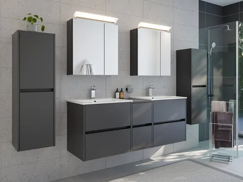 Magnolia Home Badmöbelset Taifun 150cm 5tlg mit Spiegelschrank - Hochwertiges Badmöbelset mit Softtouch-Oberflächen für weniger Fingerabdrücke. Ideal für eine stilvolle Badgestaltung und einfache Montage.