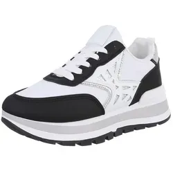 Ital Design Damenschuhe Freizeitschuhe Sneakers Low, Kunstleder Schwarz Weiß, Gr. 39 - Wanderschuhe im sportlichen Design, ideal für Freizeitaktivitäten und bequemes Tragen dank hochwertigem Kunstleder.