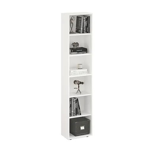 KOMTO Regal 40 cm breit Weiß - Höhenverstellbares Bücherregal - Bücherregal mit 6 Ebenen, ideal für Bücher und Dekoration. Hergestellt aus hochwertigem Holz, bietet es Langlebigkeit und vielseitige Nutzungsmöglichkeiten in jedem Zuhause.