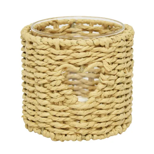 Windlicht Herz | Seegras mit Glaseinsatz | Teelichthalter Kerzenhalter | 11,5 cm