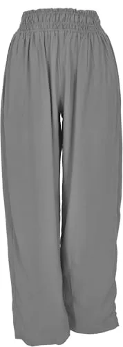 GURU SHOP Luftige Boho Hose - Weite Basic Sommerhose in Graphitgrau - Damen-Hosen in hellem Graphitgrau, ideal für den Sommer. Mit breitem gesmoktem Bund für maximalen Komfort und vielseitig kombinierbar.
