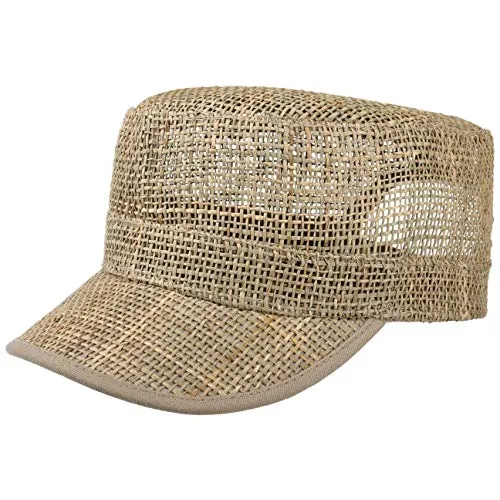 Lipodo Stroh Armycap für Damen und Herren - Luftige Schirmmütze aus 100% Stroh mit 6 cm Visor, ideal für den Sommer. Größenverstellbar mit Klettverschluss für perfekten Sitz und optimalen Tragekomfort.