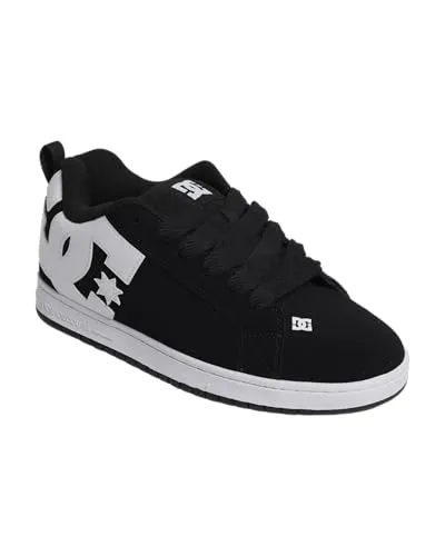 DC Shoes Herren Court Graffik Low-Top Sneaker, Schwarz (Black 001), 45 EU - Herren-Sneaker aus Textil und Leder, mit robustem Gummi und bequemer Passform für den täglichen Einsatz.
