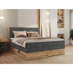 MKS MEBLE Boxspringbett WOOD CLASSIC KING, 180x200 cm - Doppelbett mit zwei hochwertigen Multipocket-Matratzen und Topper, bietet optimalen Schlafkomfort und praktischen Stauraum für Bettwäsche.