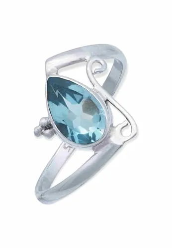 mantraroma Damen Ring 925 Silber blau Topas Edelstein blau schlicht groß modern