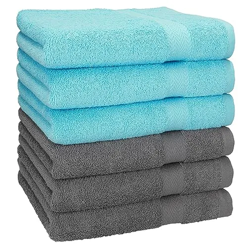 Betz Handtücher 6 Stück Premium 50 x 100 cm - Saunahandtücher Set aus 6 Handtüchern in türkis und anthrazit, 100% Baumwolle, weich und saugfähig, ideal für Sauna und Wellness.