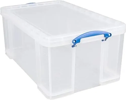 Really Useful Box 64C 64L Box Transparent, stapelbare und nestbare klare Kunststoff-Aufbewahrungsboxen mit Deckeln. Klar, tief, robust. Abmessungen: 710 x 440 x 310 mm