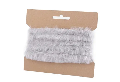 maDDma Webband 1 Fellborte 1,6 m x 2 cm Fellbesatz Kunstfell Kunstpelz Fellstrang, hellgrau