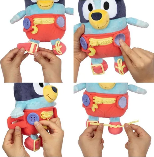 Bluey Dress & Play - Kinderlampen mit interaktivem Baby Bluey Plush! Entdecke das kreative Spielen mit Knöpfen, Klettverschluss und echten Reißverschlüssen.