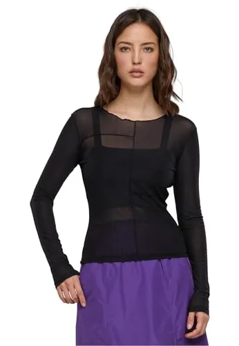 Urban Classics Damen T-Shirt Ladies Exposed Seam Mesh Longsleeve Black 4XL