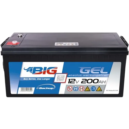 BIG E-Backup Gel Notstrombatterie für EPS- und USV-Systeme, Speicher- & Kommunikationssysteme, Alarmanlagen & Notbeleuchtung (12V - 200Ah)