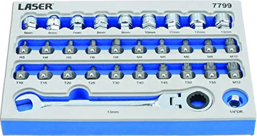 Laser 7799 Low Profile Bit & Alldrive Go Thru Socket Set 31pc