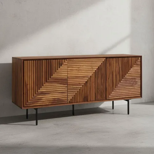 Sideboard Sheesham Massivholz 148x72x40 cm mit Metallgestell