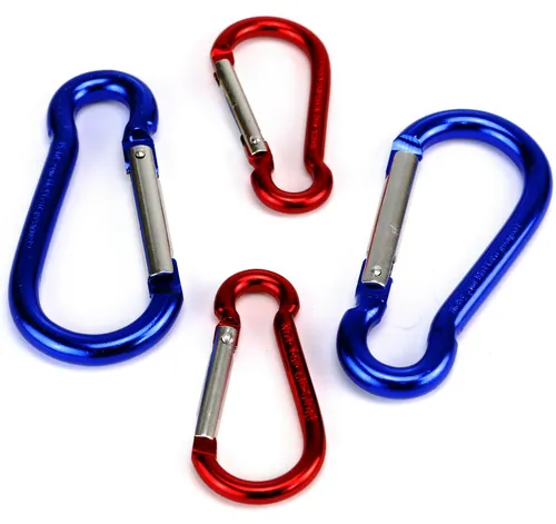 4er Set Karabiner blau & rot Befestigung Karabinerhaken mit Clip 60mm + 80mm