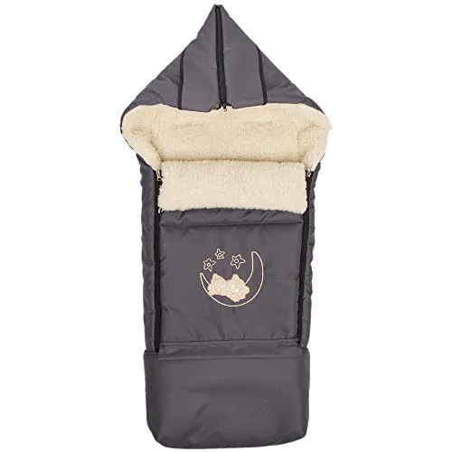 Winter Fußsack für Kinderwagen Babyschale Schlittensack Lammwollesack Baby Fußsack Kuschelsack Winterfußsack 40 x 90/110 cm (Anthrazit)