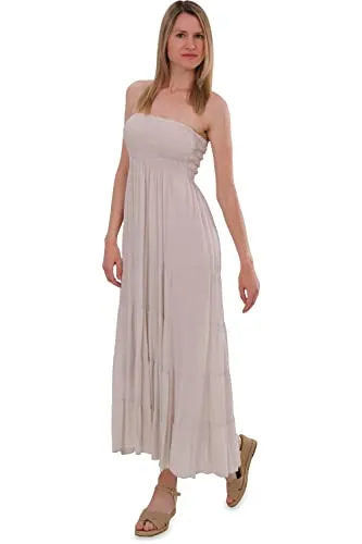 Malito Damen Bandeaukleid - Trägerloses Sommerkleid für Strand & Alltag - Freizeitkleider für Damen, luftiges und bequemes Design mit elastischem Oberteil, ideal für warme Tage und vielseitige Anlässe.