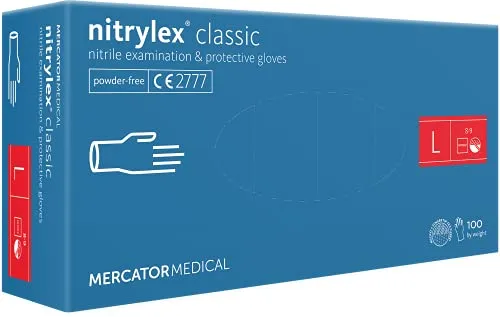 MERCATOR MEDICAL Nitrilhandschuhe NITRYLEX CLASSIC L, 1000 Stück - Einweghandschuhe aus Nitril, puderfrei und latexfrei, mit texturierten Fingerspitzen für optimalen Grip und Sicherheit.