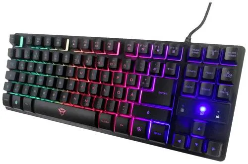 Trust Gaming GXT 833 Thado - Kompakte TKL-Gaming-Tastatur mit Anti-Ghosting, mehrfarbiger LED-Beleuchtung und 12 Media-Tasten für PC und Laptop