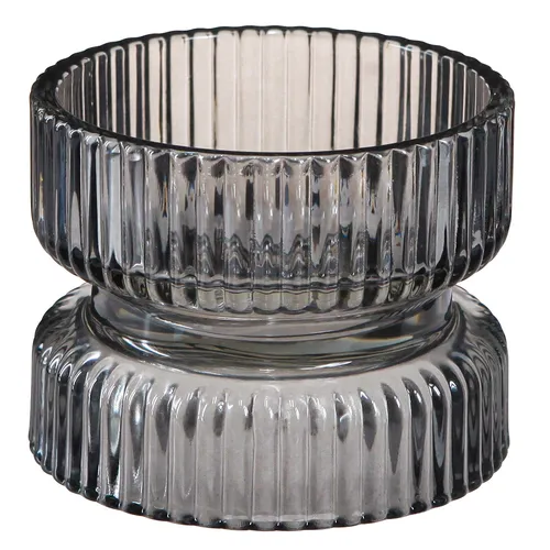 Teelichthalter Glas Deko Grau geriffelt Ø9cm H7cm 4er-Set Retro-Design, 4 Stück