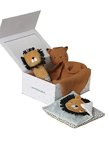 VERTBAUDET Baby Geschenk-Set: Schmusetuch, Rassel & Stofftuch orange/tansania
