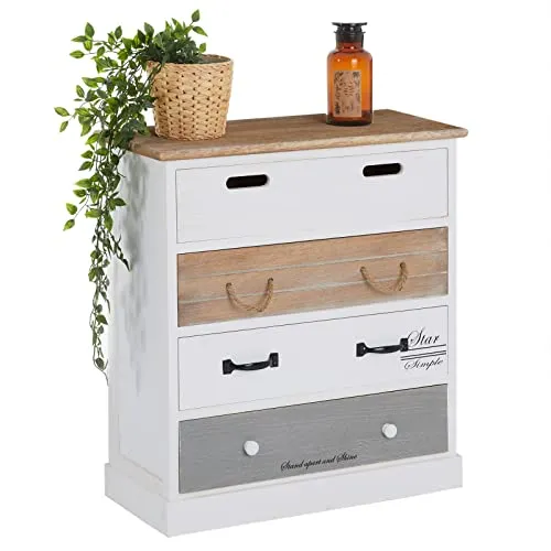 CARO-Möbel Kommode SALVA – Vintage Shabby Chic mit 4 Schubladen - Schubladenkommode im Vintage Shabby Chic Design, ideal für Wohnzimmer, Küche oder Schlafzimmer. Bietet viel Stauraum und schützt Ihre Sachen vor Staub.