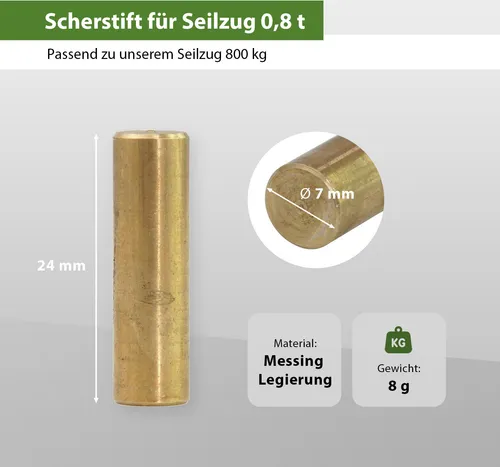 Scherstift für Seilzug Greifzug Forst Seilwinde Winde 800 kg 0,8 t to