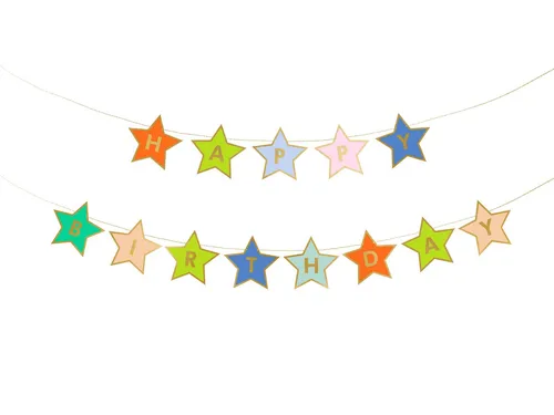 partydeco Hängedekoration, Happy Birthday Girlande Sterne 16x260cm Banner Bunt