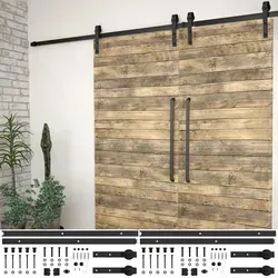 vidaXL Schiebetür-Beschlagsätze 2 Stk. 200 cm Stahl Schwarz - Türsicherungen für leises und müheloses Öffnen und Schließen von Schiebetüren, mit langlebigen Stahlgleitschienen und umfassendem Zubehör für einfache Montage.
