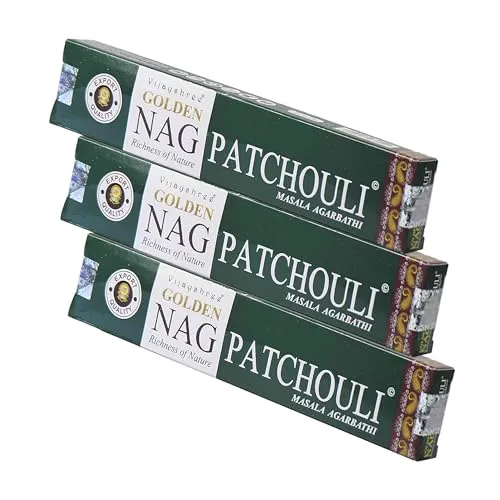 NKlaus 3X Golden Nag Patchouli Räucherstäbchen 45g – Handgerolltes Räucherwerk mit sinnlichem, erdigen Duft für 3X Entspannung, Reinigung und Raumharmonie