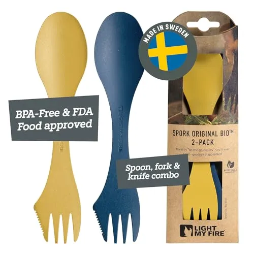 Light My Fire Spork Original Göffel 2-Pack 3-in-1 Campingbesteck - Löffel, Gabel, Messer - Reisebesteck - BPA-Frei & Bio-Basierter Kunststoff