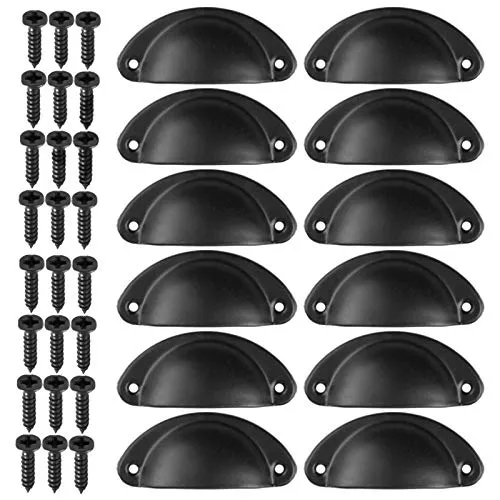 kissral 12 Stück Muschelgriff Schubladen Griffe Antik Vintage Griffe mit Schrauben für Kabinett Schubladen Schrank Apothekerschrank (Schwarz)
