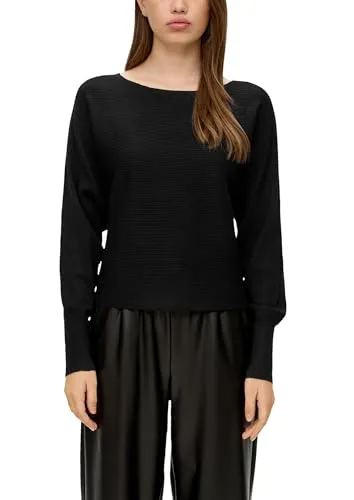 QS Damen Pullover 2144100, Schwarz 9999, XL - Modischer Pullover für Damen mit U-Boot-Ausschnitt und langen Fledermausärmeln, ideal für lässige Looks und maximalen Komfort.