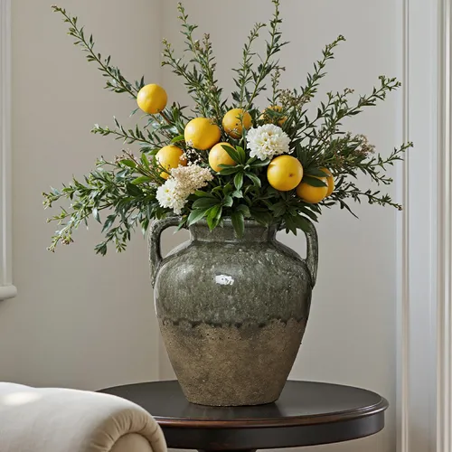 Hometopia Keramik Blumenvase mit Henkeln – 29 cm Hoch, Tischdeko im Landhausstil