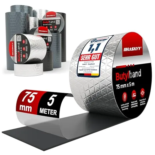 Wasserdichtes Klebeband Butylband I 7,5cm*5m hochwertig selbstklebend mit Aluminiumfolie I Butyl-Tape alterungsbeständig korrosionsbeständig UV-beständig