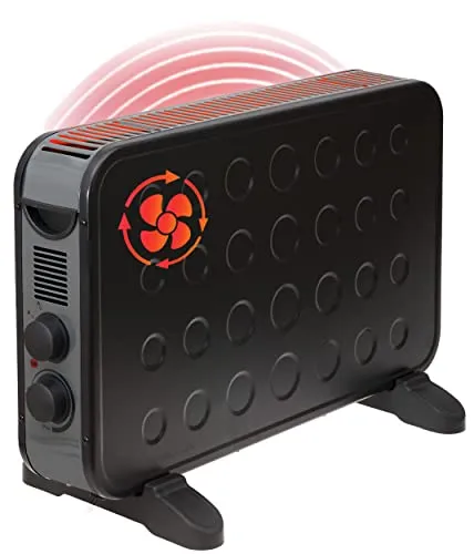 Elektroheizung 2000W mit Lüfter BT2K mobiles Heizgerät Elektroheizkörper Konvektor Elektrische Heizung 3 Stufen Thermostat schwarz