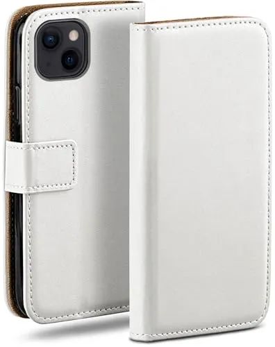 moex Book Case für iPhone 13 mini Handyhülle mit Kartenfach, Hülle klappbar 360 Grad Schutzhülle, Klapphülle Flip Case Cover, PU Leder Handytasche Lederhülle, Weiß