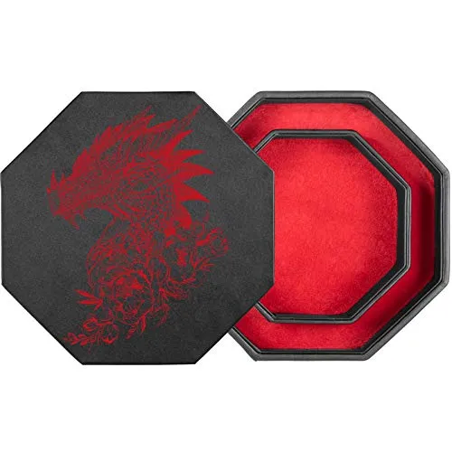 shibby Würfelbrett mit Ablage und Deckel für Tabletop Spiele - 23,5cm floral M8-2 (rot) - Praktisches Würfelbrett mit hoher Umrandung für sicheres Würfeln. Der weiche Samtboden schont Würfel und Tisch. Kompakt mit Ablagefläche für unterwegs – ideal für Brett- und Rollenspiele!