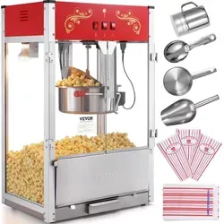 VEVOR Popcornmaschine Maker 16oz - Popcorn Rot 1615W - Popcornmaschine für Zuhause, 16oz Kapazität, leistungsstark mit 1615W für leckeres, frisches Popcorn in Minuten.