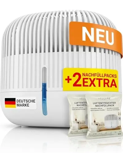 Vellure® Design Luftentfeuchter ohne Strom + 2x 600g Nachfüllpacks