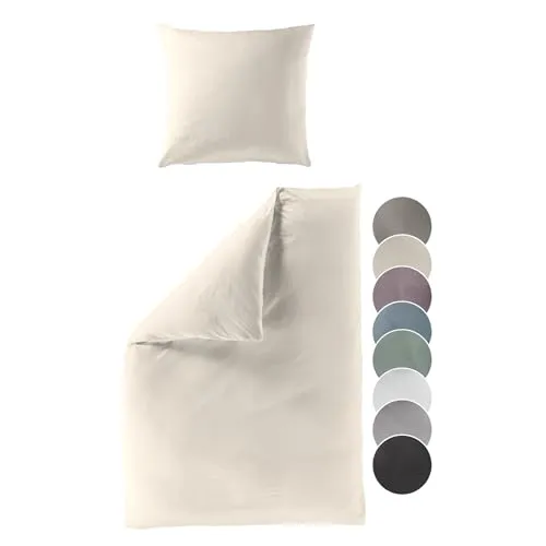 liebling Satin Bettwäsche Natur, 220x240 cm + 2 Kissenbezüge - Bettwäsche-Set aus 100% seidig weicher Baumwolle, fusselfrei und formstabil. Pflegeleicht, waschbar bis 60 Grad, mit kindersicherem Reißverschluss für einfachen Bezug.