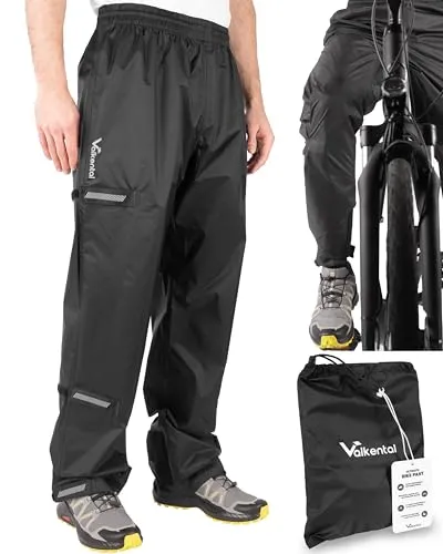 Produktbild Valkental Ultimative Regenhose für Radfahrer – Unisex – Leichte Überhose mit innovativem Klettsystem – 10.000mm Wassersäule – Verstellbare Weite & Länge – Reflektierende Fahrradhose Damen & Herren