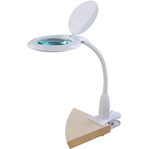 SEMPLIX LED Lupen-Tischleuchte mit Tischklemme, 60 weisse LEDs, weiß, Große Echtglas Lupe (127 mm, 3 Dioptrien), 4-fach Dimmbar