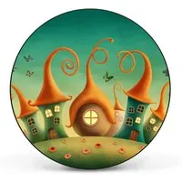 Banjado Magnettafel Rund Größe 47cm Magnetwand Schwarz Aus Metall Magnetpinnwand Pinnwand Motiv Zwergenhausen