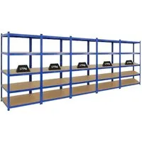 PROREGAL® Schwerlastregal MegaDeal TAURUS, 5-tlg., 180x90x60cm, Blau - Schwerlastregal für Werkstatt und Garage, hohe Traglast von 175 kg pro Ebene, einfache Steckmontage ohne Werkzeug, vielseitig auch als Werkbänke nutzbar.