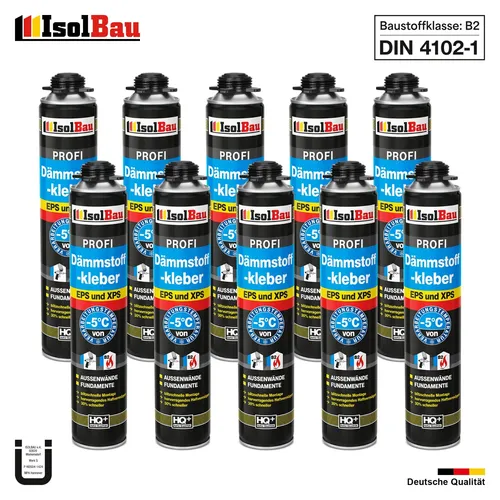 Dämmstoffkleber B2 PU-Klebeschaum Dämmplatten 10 x 750ml Perimeterkleber EPS XPS
