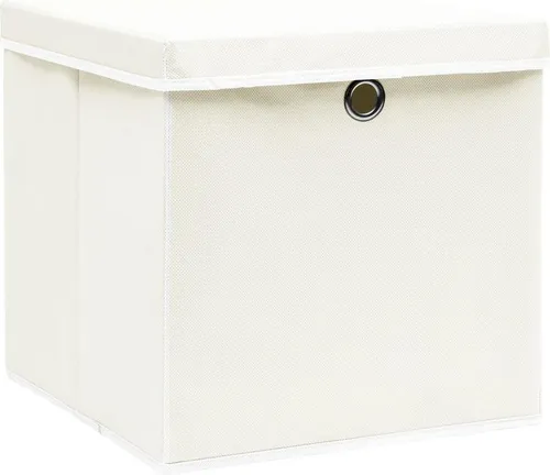 vidaXL Aufbewahrungsboxen mit Deckeln 4 Stk. Weiß 32x32x32 cm - Praktische Aufbewahrungsboxen aus langlebigem Vliesstoff, ideal zur ordentlichen Aufbewahrung von Kleidung und Accessoires. Faltbar und mit Deckel für sauberen Inhalt – perfekt für jedes Zuhause.