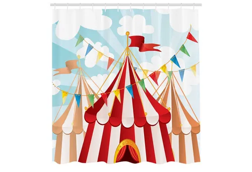 Abakuhaus Duschvorhang Moderner Digitaldruck mit 12 Haken auf Stoff Wasser Resistent Breite 175 cm, Höhe 180 cm, Zirkus Circus bewölkt Sonne Himmel