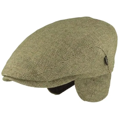 Breiter Herren Winter Schiebermütze mit Ohrenklappen Flatcap Schirmmütze 100% Wolle Mütze mit ausklappbarer Ohrenschutz Hautfreundlich & Bequem 58