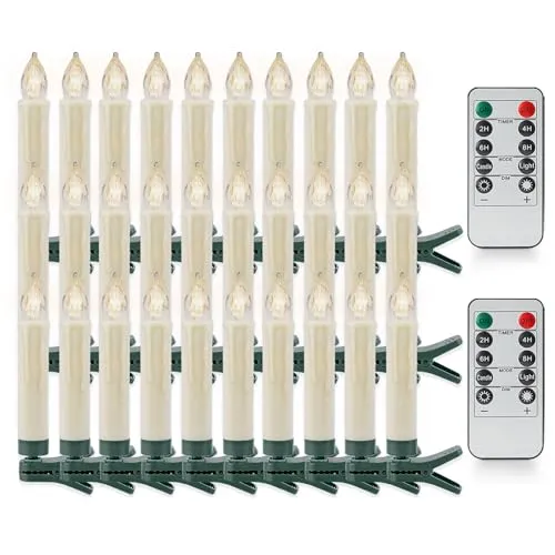 Rhytsing 30er Christbaumkerzen Led Kabellos mit 2 Fernbedienungen, Lichterkette für Weihnachtsbaum mit Timer Dimmbar in Warmweiß, IP44 Spritzwassergeschützt