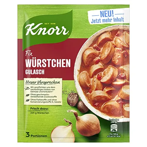 Knorr Fix Würzmischung Würstchen-Gulasch für ein leckeres Fleischgericht ohne geschmacksverstärkende Zusatzstoffe 44 g 1 Stück